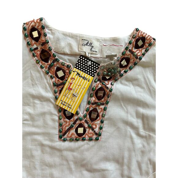 Milly New York Tunic Top NWT white/cream Jewels Mirror Embellished Sz 2 $274 - Picture 3 of 12